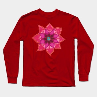 Red Mandala Flower Long Sleeve T-Shirt